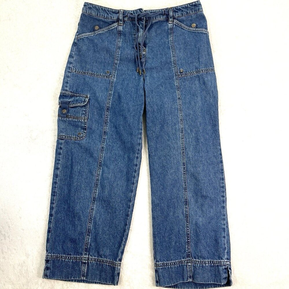 Vintage Y2K 2004 JONES NEW YORK Crop Jeans Wide Leg Cargo Streetwear Size 6 Blue